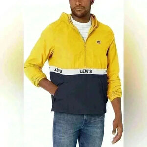 Levi’s Retro Color Block Mens Pullover 1/2 Zip Hooded Windbreaker Jacket Large